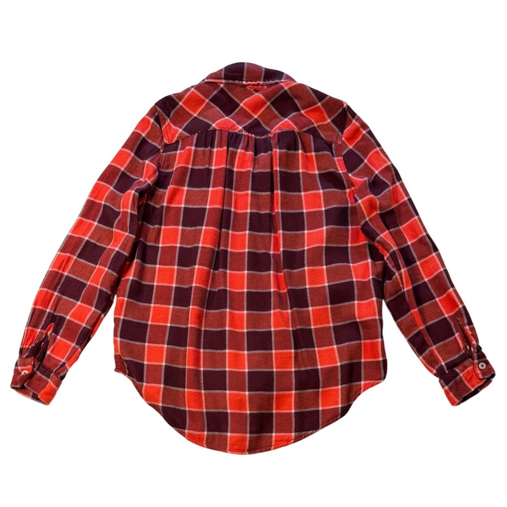 Aerie Red Plaid Flannel Button Down Shirt XS Burgundy Long Sleeve Pocket Top - Picture 3 of 7